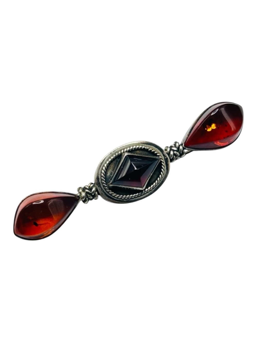 Designer Lori Bonn Sterling, Garnet and Amber Bar Pin